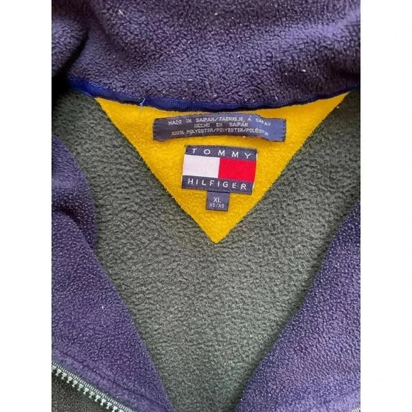 Vintage 90s Tommy Hilfiger Quarter Zip Fleece Pullover Logo Jacket Sz XL FLAW - Picture 7 of 13